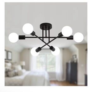 Modern Six-Light Semi-Flush Ceiling Light - Black and White